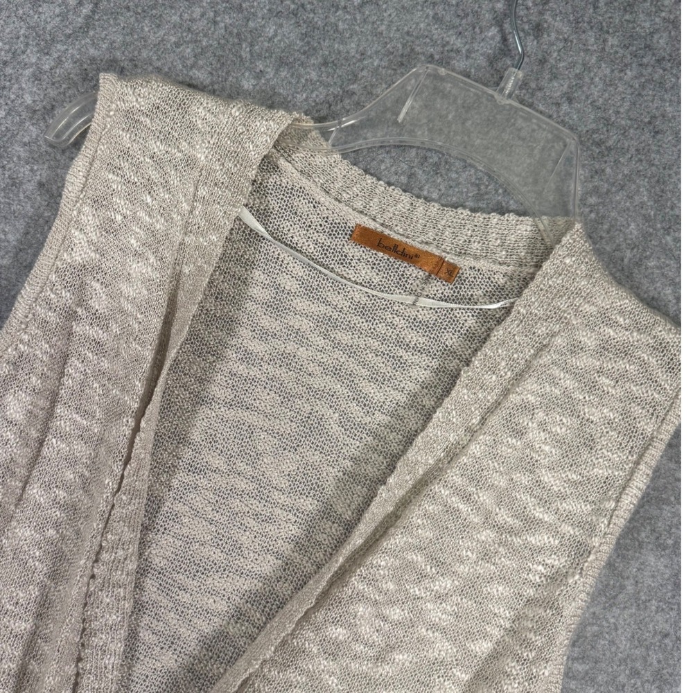 Belldini Longline Vest Women XL Oatmeal Pointelle Knit Open Front RN68101
